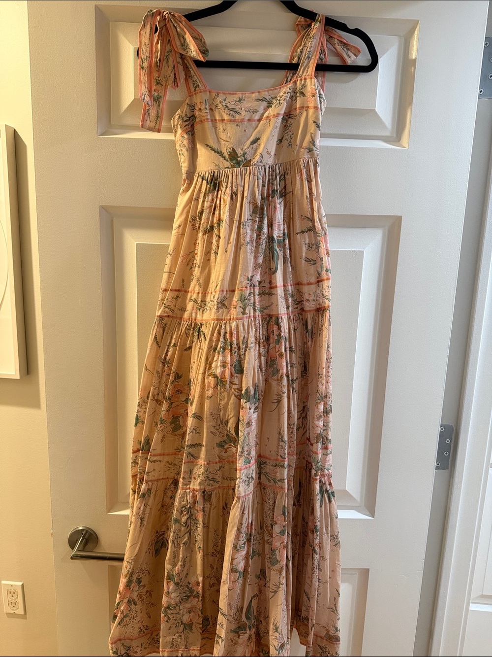 Zimmermann Peach Floral Tie-Shoulder Maxi Dress